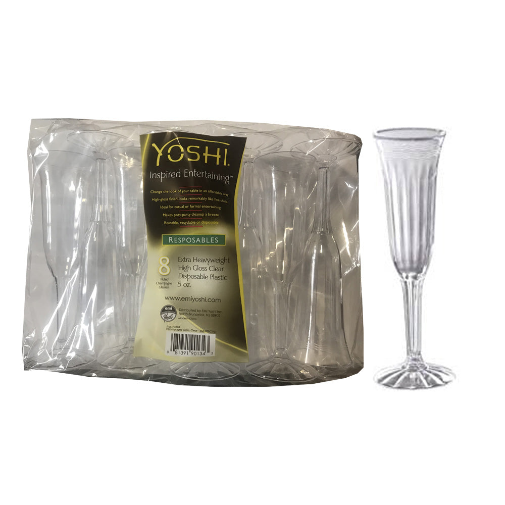5oz Resposables Fluted Plastic Champagne Glasses 1-Piece 8ct