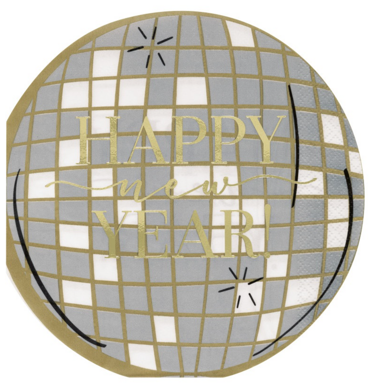 "Happy New Year" Disco Ball Shaped Napkins 16ct - Foil Stamping