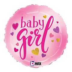 #585 Baby Girl Pink Hearts 18in Printed Mylar