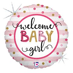 #592 Welcome Baby Girl Dots 18in Printed Mylar