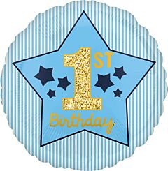 #283 Boy 1st Birthday Blue & Gold 18in Printed Mylar