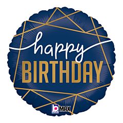 #329 Navy & Gold Birthday 18in Printed Mylar