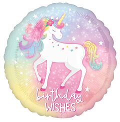 #308 Birthday Wishes Unicorn 18in Printed Mylar