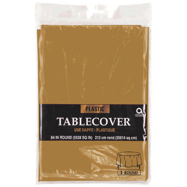 Gold Plastic Round Table Cover 84in
