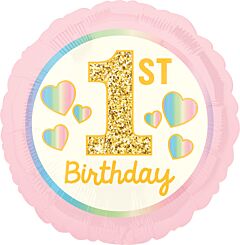 #281 Girl 1st Birthday Pink & Gold 18in Printed Mylar