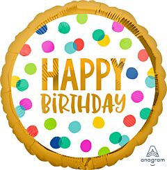 #341 Happy Dots Birthday 18in Printed Mylar