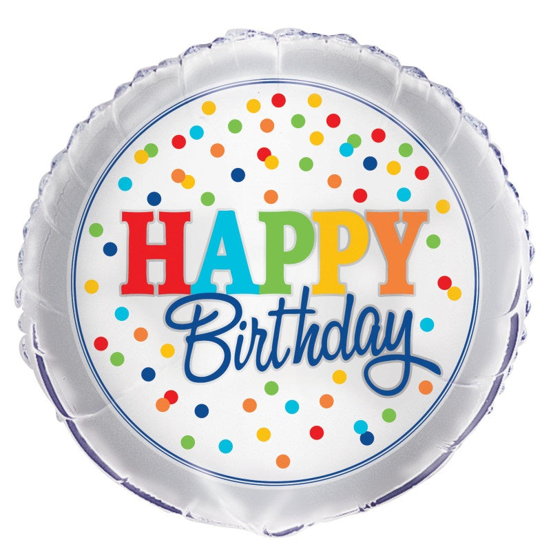 #306 Rainbow Dots Birthday 18in Printed Mylar