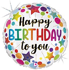#342 Birthday Stars & Dots 18in Printed Mylar