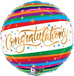 #487 Congratulations Fun Stripes 18in Printed Mylar