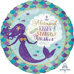 #464 Mermaid Kisses & Wishes 18in Printed Mylar