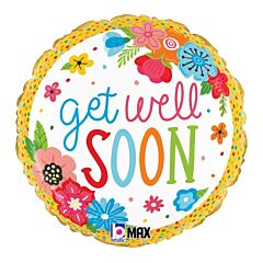 #523 Get Well Flowers 18in Printed Mylar