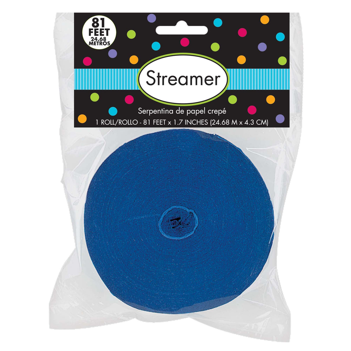 Royal Blue Crepe Streamer Roll - 1.7in x 81ft