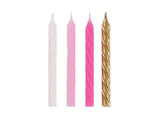 Pink White & Gold Spiral Birthday Candles 24ct