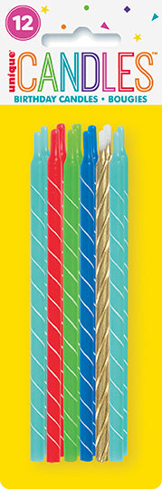 Bright Spiral Birthday Candles 5in - Assorted 12ct