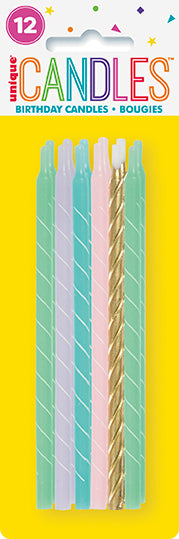 Pastel Spiral Birthday Candles 5in - Assorted 12ct