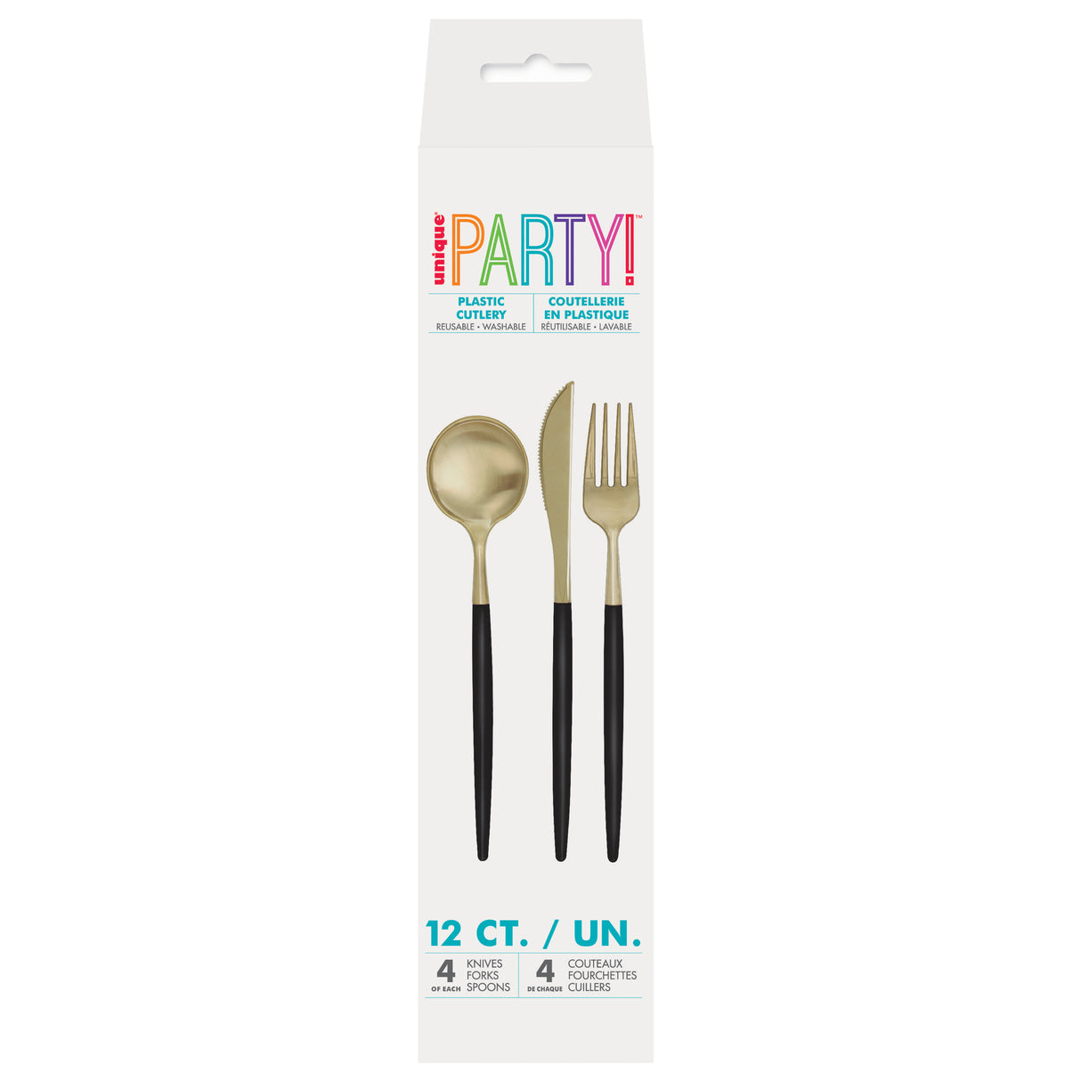Black & Gold Assorted Plastic Cutlery 12pc