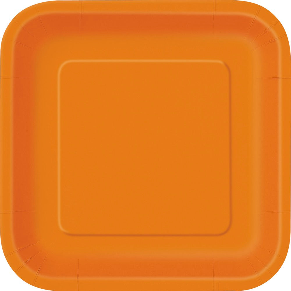 Orange Square 9in Dinner Plates 14ct