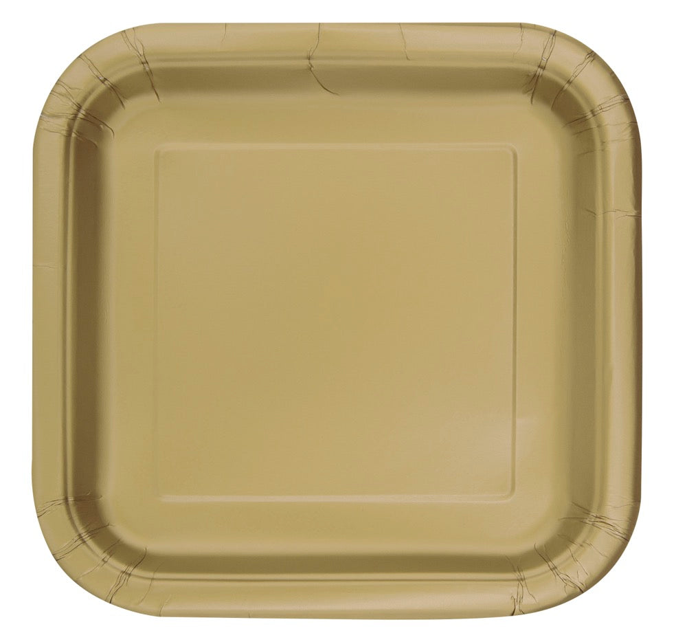 Gold Square 9in Dinner Plates 14ct