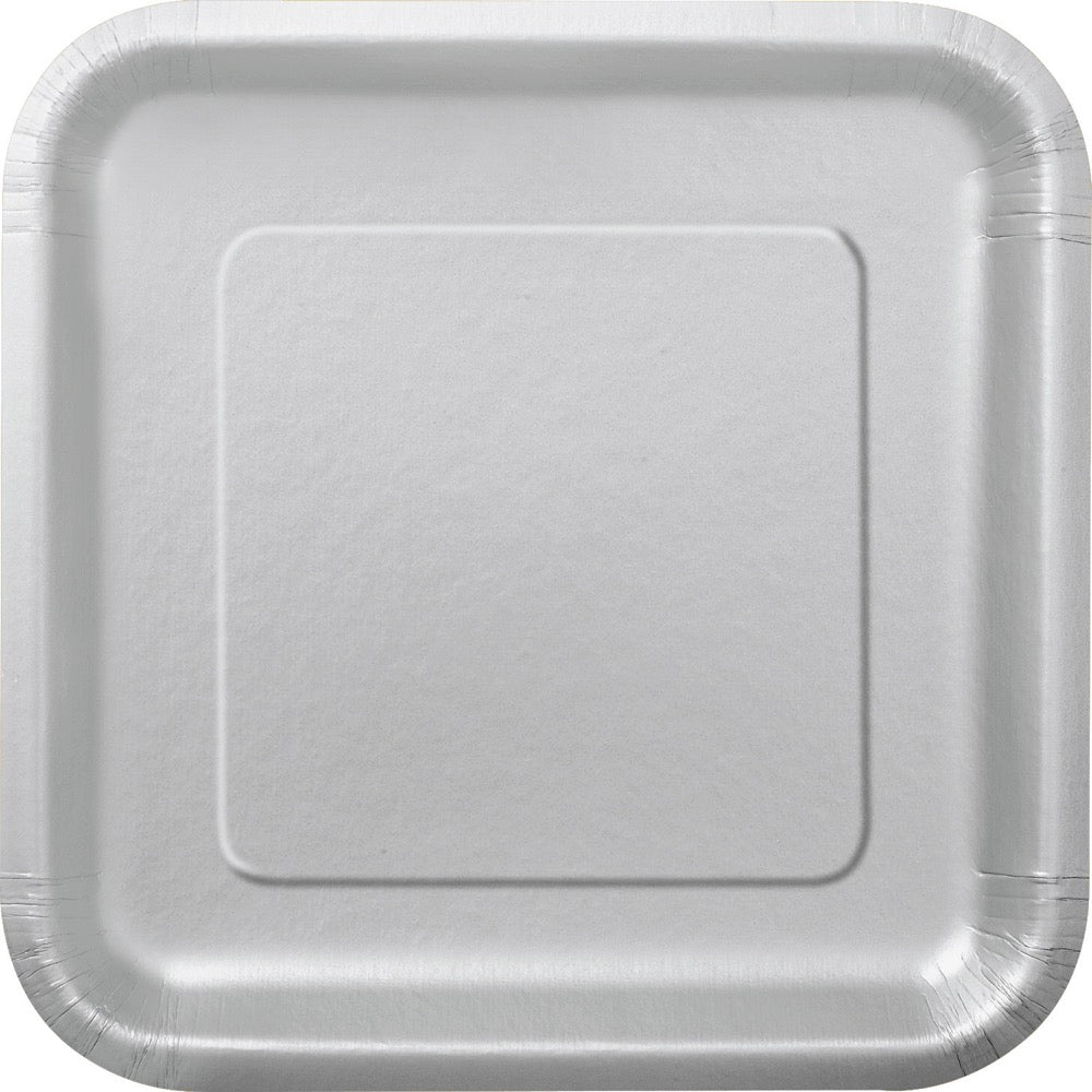 Silver Square 9in Dinner Plates 14ct