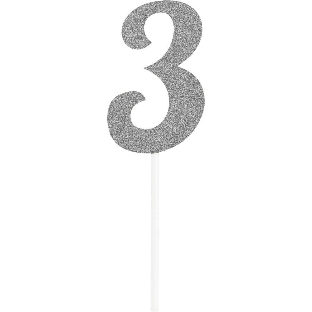 Silver Number Cake Topper 6in