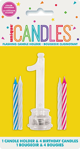Number Light-Up Flashing Candle Holder with Birthday Candle