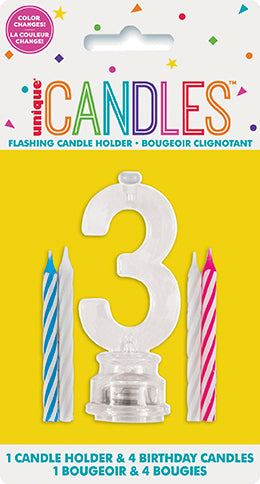 Number Light-Up Flashing Candle Holder with Birthday Candle