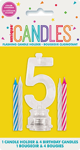 Number Light-Up Flashing Candle Holder with Birthday Candle