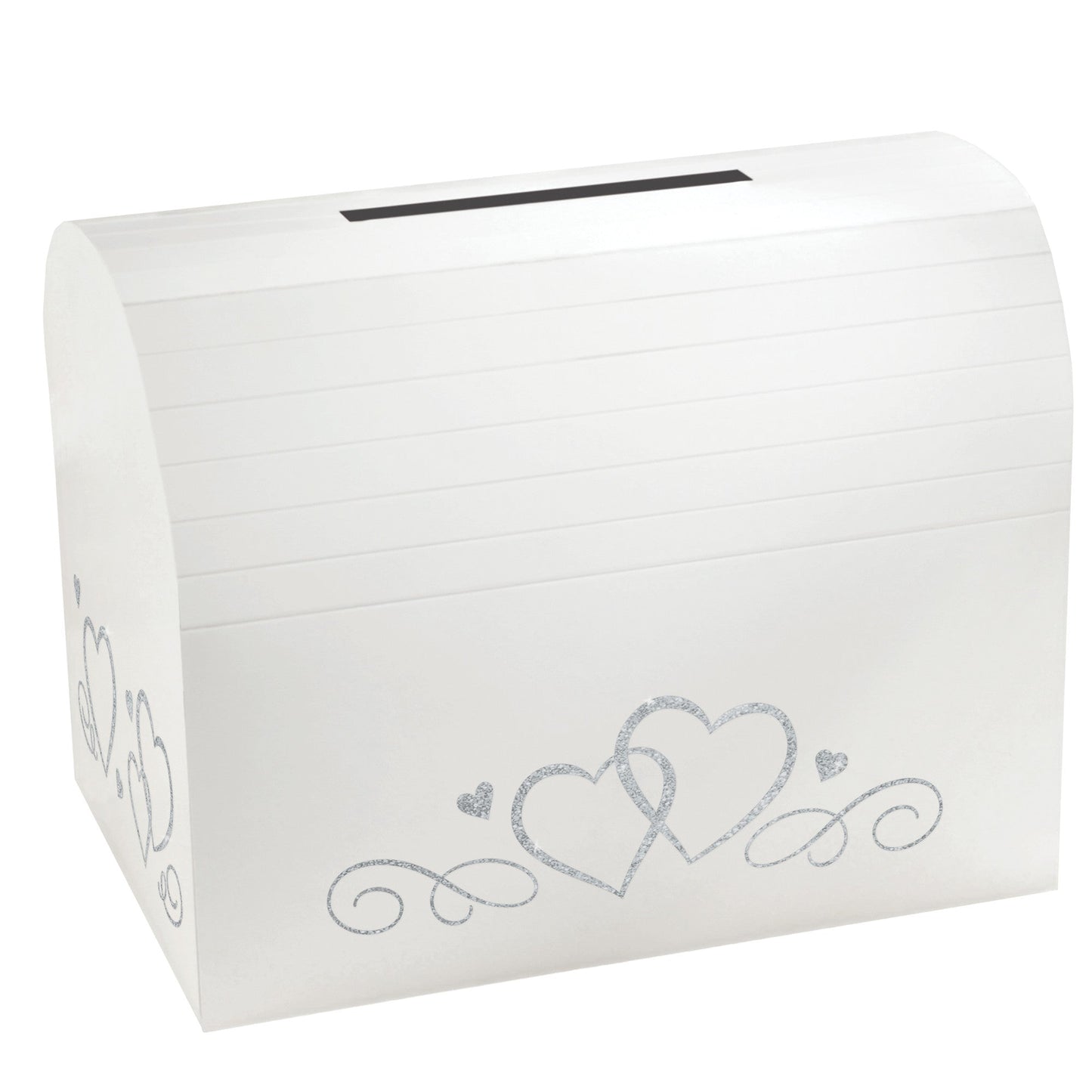 White Card Holder Box with Silver Glitter Hearts