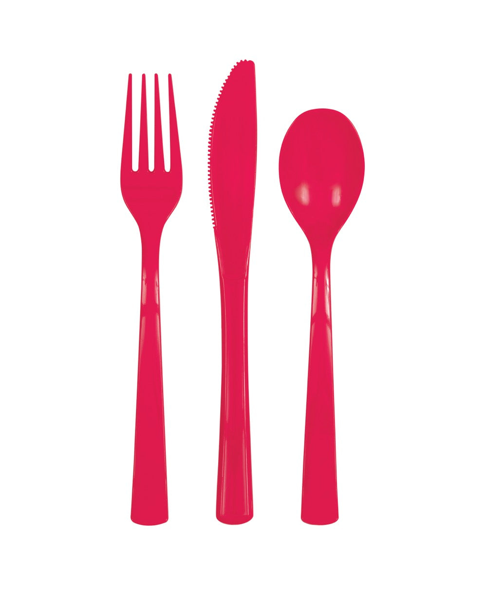 Red Assorted Plastic Cutlery 18ct