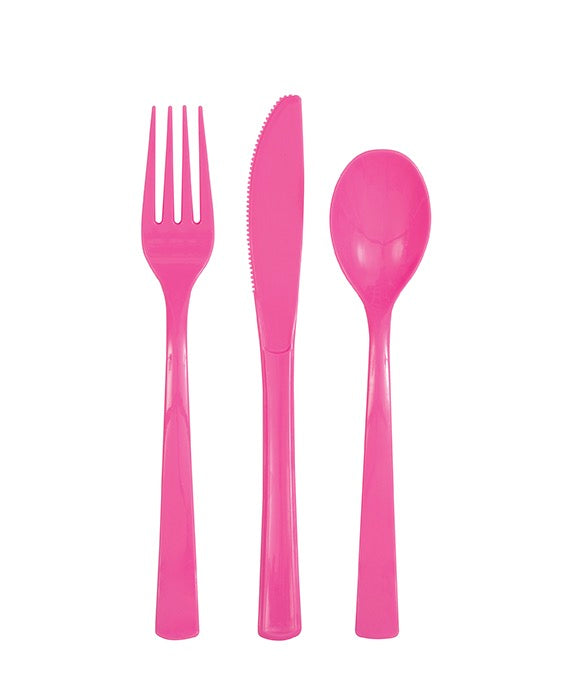 Hot Pink Assorted Plastic Cutlery 18ct