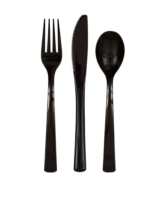 Black Assorted Plastic Cutlery 18ct