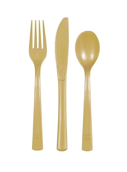 Gold Assorted Plastic Cutlery 18ct