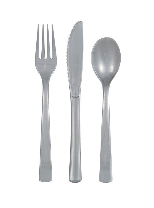 Silver Assorted Plastic Cutlery 18ct