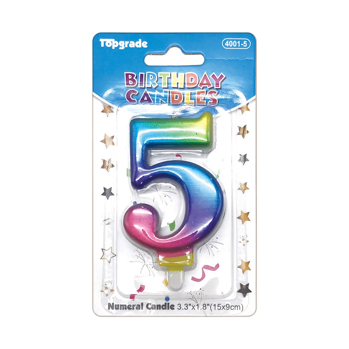 Birthday Rainbow Number Candle 3.3in