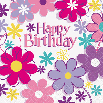 Birthday Blossoms Beverage Napkins 16ct