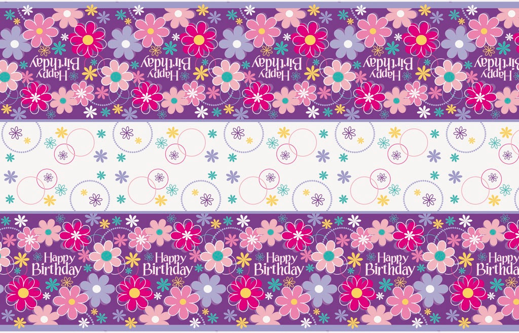 Birthday Blossoms Rectangular Plastic Table Cover 54 x 84