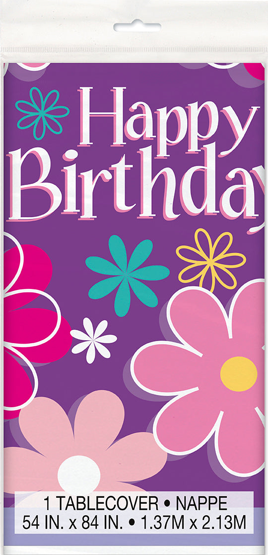 Birthday Blossoms Rectangular Plastic Table Cover 54 x 84