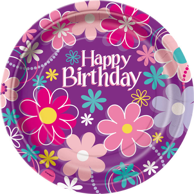Birthday Blossoms Round 9in Dinner Plates 8ct