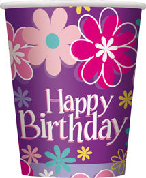 Birthday Blossoms 9oz Paper Cups 8ct