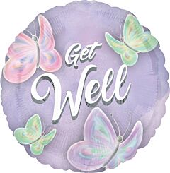 #526 Get Well Pastel Butterfly 18in Printed Mylar