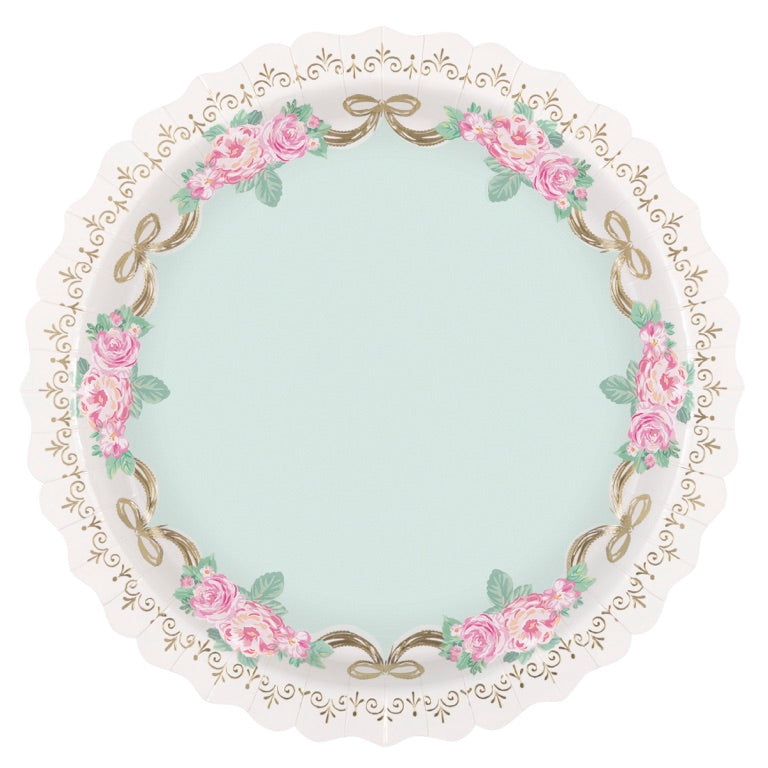 Golden Garden Party Shaped-Edge 11" Plates 8ct - Foil Stamping