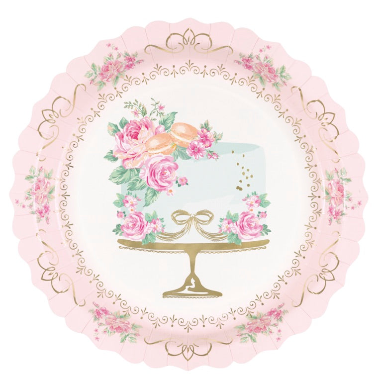 Golden Garden Party Shaped-Edge 9" Plates 8ct - Foil Stamping