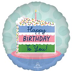 #320 Satin Happy Birthday Cake 18in Printed Mylar