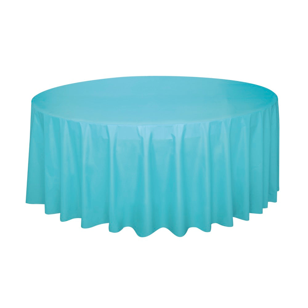 Teal Round Plastic Table Cover 84in