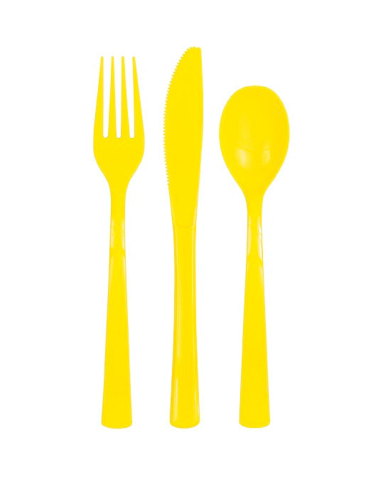 Yellow Assorted Plastic Cutlery 18ct