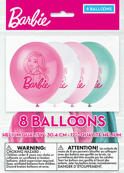Barbie Assorted Color 12in Latex Balloons 8ct
