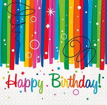 Rainbow Ribbons Birthday Beverage Napkins 16ct