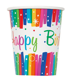 Rainbow Ribbons Birthday 9oz Paper Cups 8ct