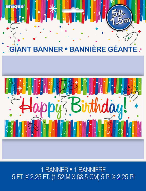 Rainbow Ribbons Birthday Wall Banner 60in x 27in