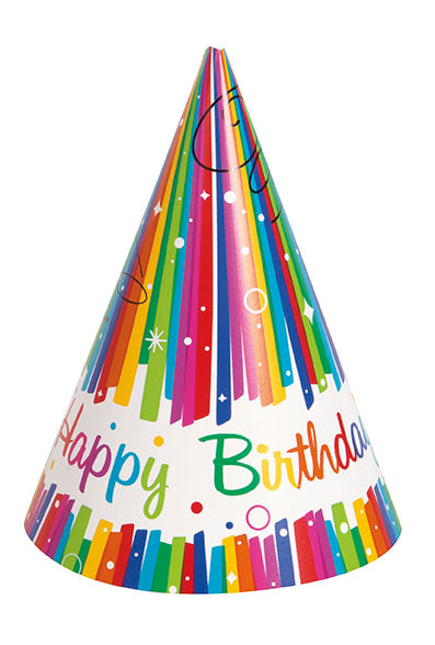 Rainbow Ribbons Birthday Party Hats 8ct